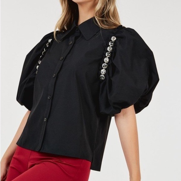 Black Top with Embellished Sleeves - Picture 4 of 4